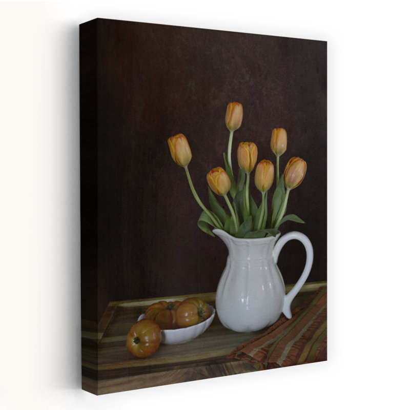 Art mural de tulipe orange nature morte classique rustique contemporain, H 36 po x l 24 po