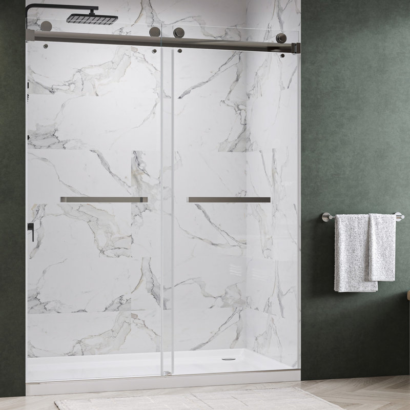Catalyst 56"- 60" W x 76" H Double Sliding Frameless Shower Door in Chrome with 3/8" Clear Glass, Chrome