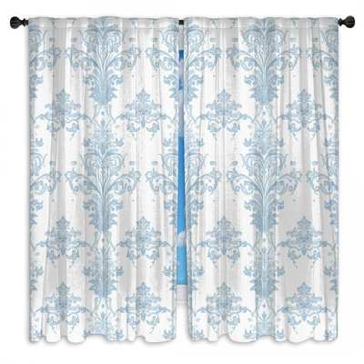 Blue Damask Pattern Window Curtains Damask Sheer & Room Darkening - 2 Panels