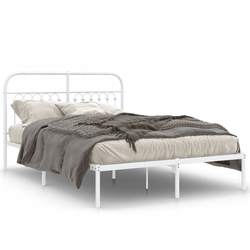 August Grove® Metal Bed Frame With Headboard, White, Twin
