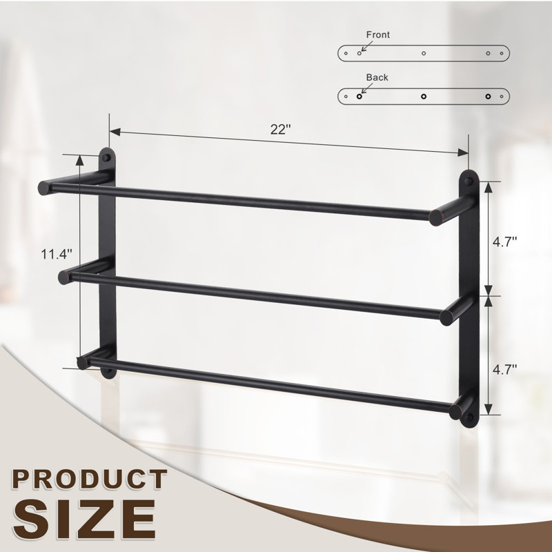 3-Tier Stainless Steel Wall Mounted Towel Rack With Concealed Mounting Hardware, Bronze frotté à l'huile
