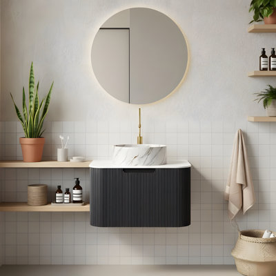 Meuble-lavabo mural 24 po avec lavabo rond en céramique et tiroir
