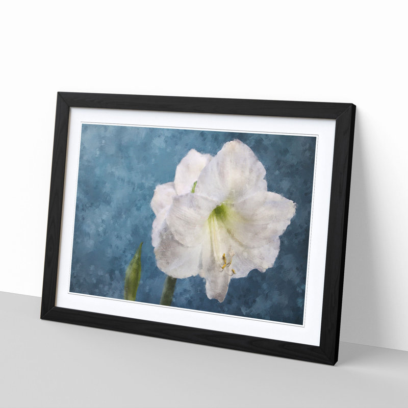 White Amaryllis Flower - Picture Frame Painting Print, 62cm H x 87cm W x 2cm D, Black Framed