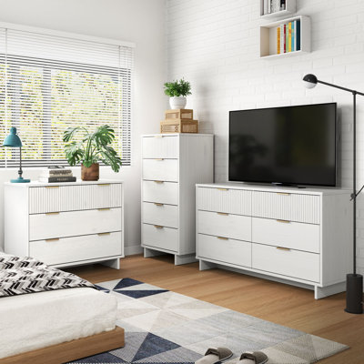 Granville 3-Piece Modern Solid Wood Bedroom Set with Double Dresser, Standard Dresser and Chest in White