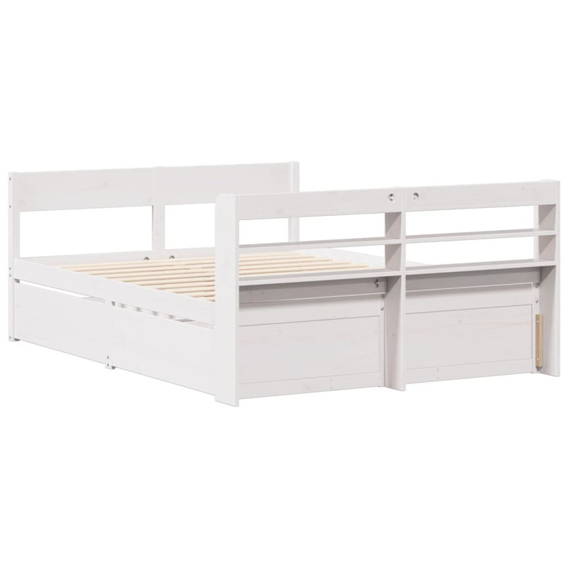 Tamalenus Solid Wood Storage Bed, 82cm H x 208cm W x 150cm D, White