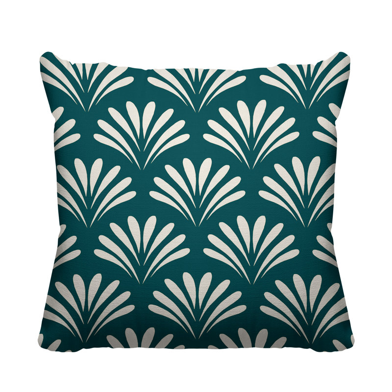 Coussin décoratif intérieur / extérieur Flower Burst, H 15 po x l 15 po, Émeraude, Carré
