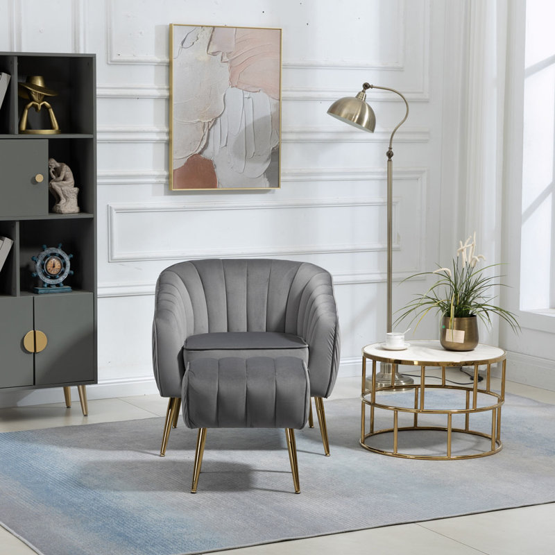 Fauteuil d'appoint avec repose-pieds, Velours gris velours