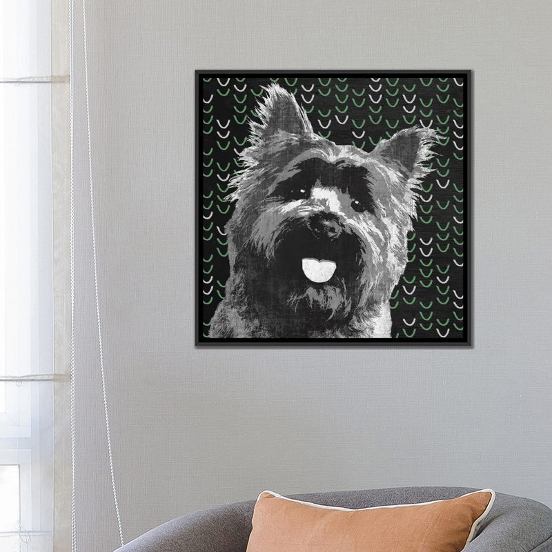 « yorkie », impression sur toile, H 26 po x l 26 po x P 1,5 po, Pas de tapis, Toile avec cadre noir