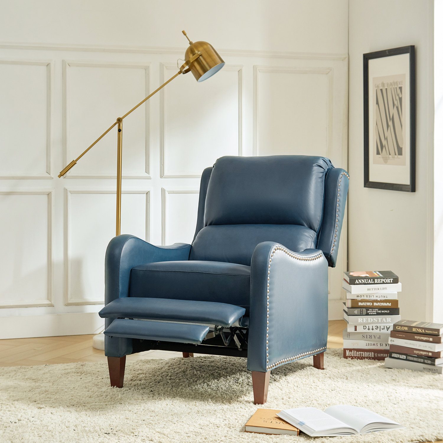 Beecher 29" Genuine Leather Manual Recliner, Turquoise