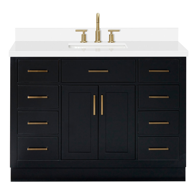 Ensemble de meuble-lavabo simple en bois massif 48 po avec lavabo en quartz blanc 1,5 po Tidworth, Chêne noir