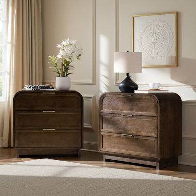 Kathrine Modern 3-Drawer Arched End Table with Solid Wood Legs And Charging Station Set of 2