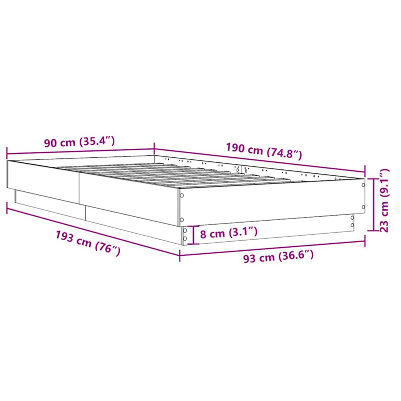 Vidaxl Bed Frame Engineered Wood, White, Single (3')