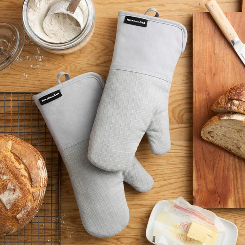 KITCHENAID Gourmet Series Gridlines Oven Mitts 2-Pack, Matte Gray
