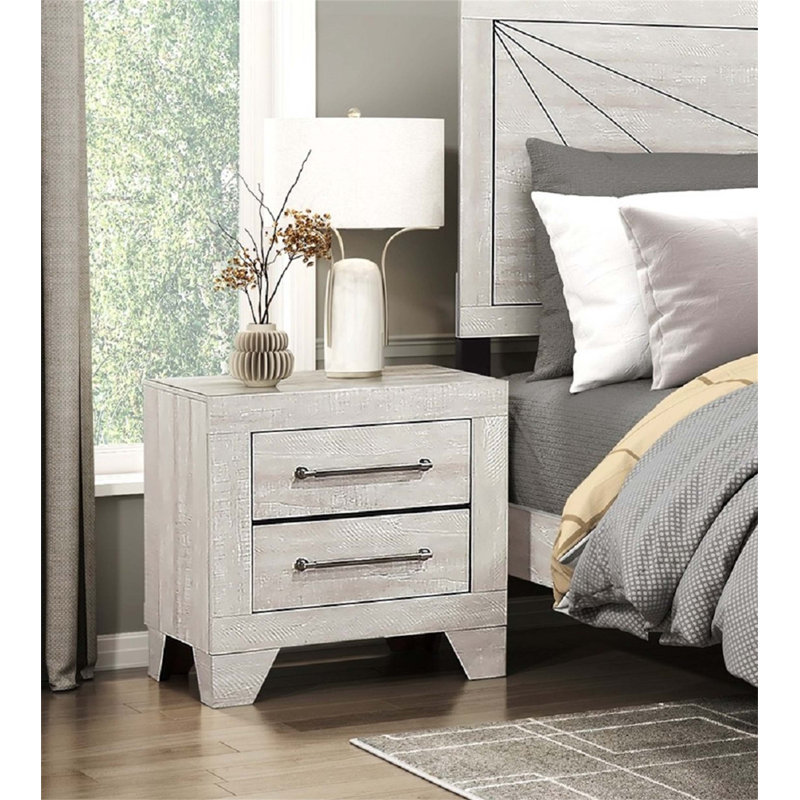 Table de chevet contemporaine en chêne gris avec 2 tiroirs spacieux pour les chambres à coucher modernes