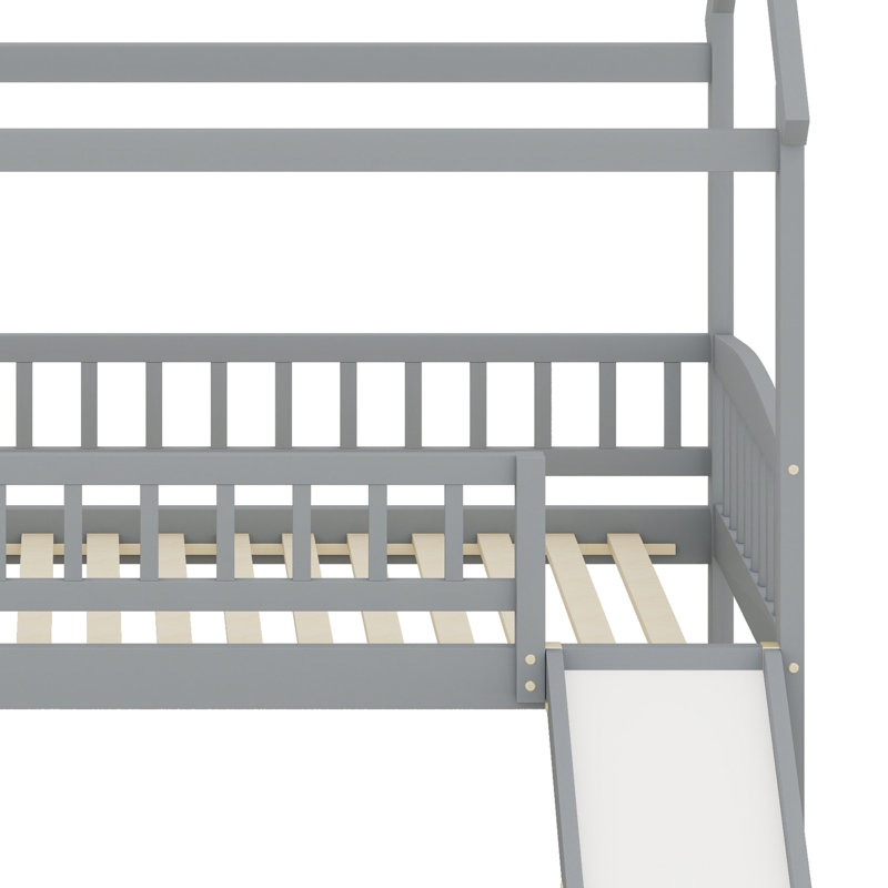 Lit superposé de style maison avec glissade, Gris
