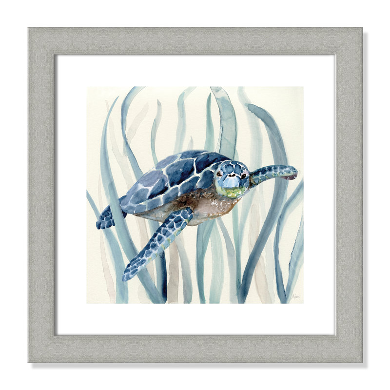 Avynlee «Turtle in Seagrass I», reproduction de peinture à l'aquarelle encadrée, H 18,5 po x l 18,5 po x P 1,25 po