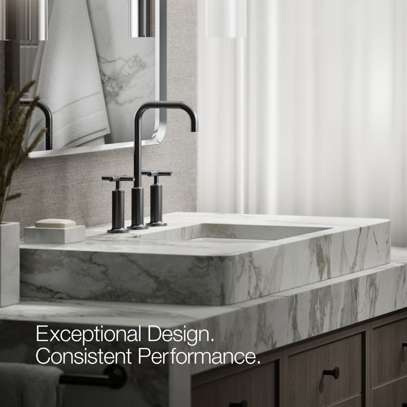 Purist Widespread Bathroom Sink Faucet with High Cross Handles and High Gooseneck Spout, Matte Black