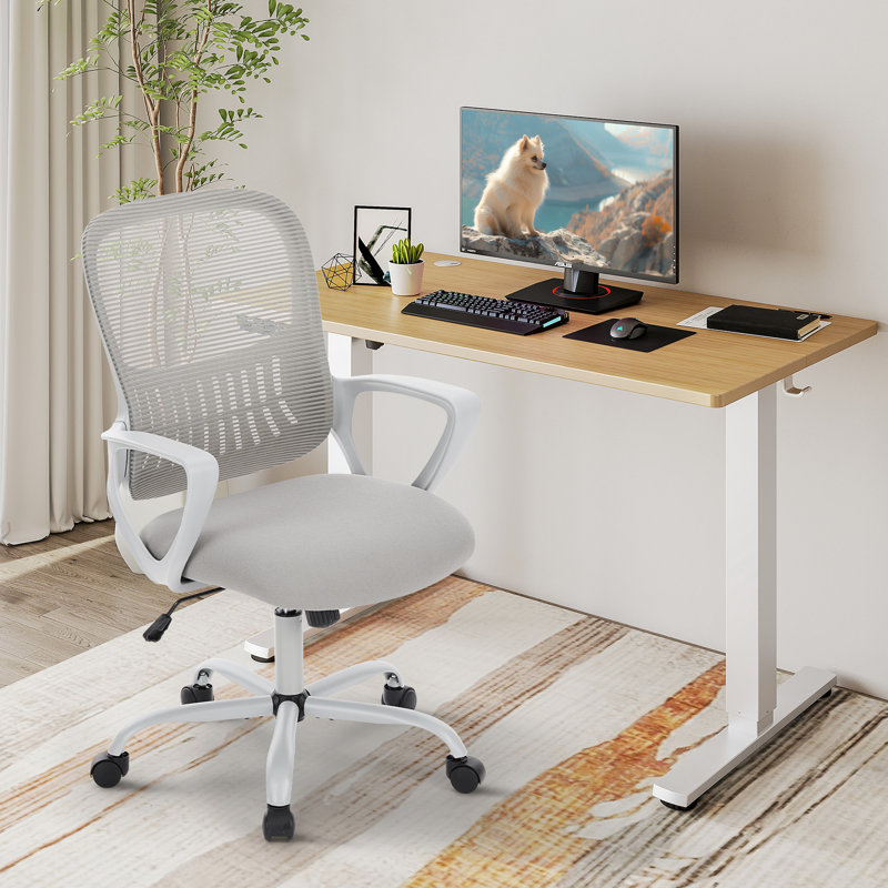 Modern Home Office Desk and Chair Set, Adjustable Standing Desk Paired with Ergonomic Mesh Chair for Maximum Comfort, Oak
