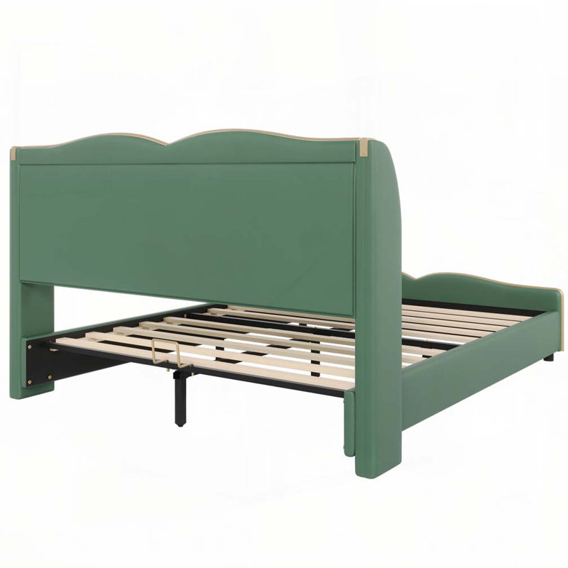 Leather Upholstered Bed Frame, Queen, Green