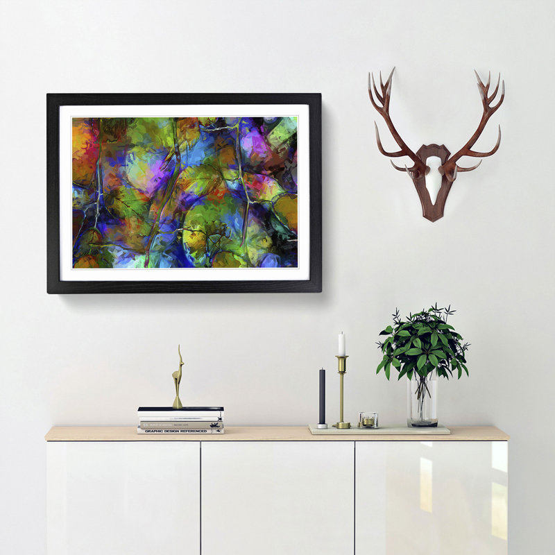 Rainbow Leaf Abstract in Abstract - Picture Frame Painting Print, 60cm H x 91cm W x 2cm D, Black