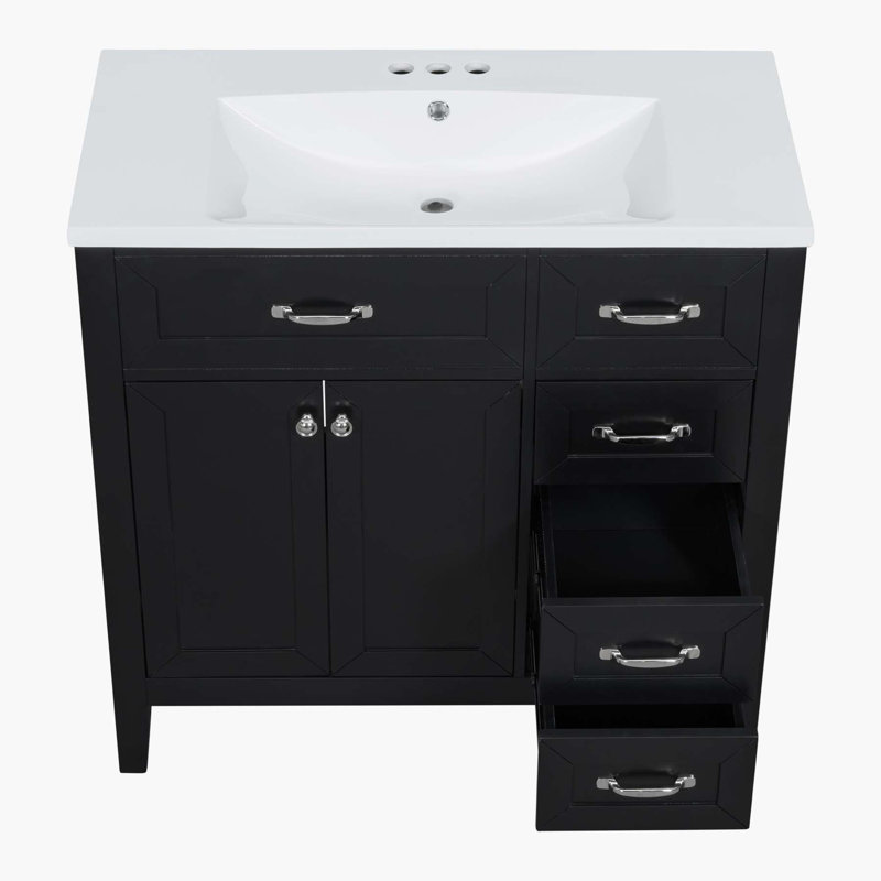 35.98'' Single Bathroom Vanity with Ceramic Top, Black