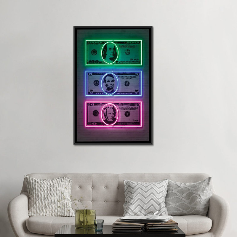 «Dollars», impression sur toile, H 48 po x l 32 po x P 1,5 po, Toile avec cadre noir, Pas de tapis