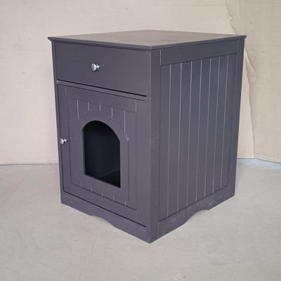Wooden Pet House Cat Litter Box Enclosure With Drawer, Side Table, Indoor Pet Crate, Cat Home Nightstand (Brown)