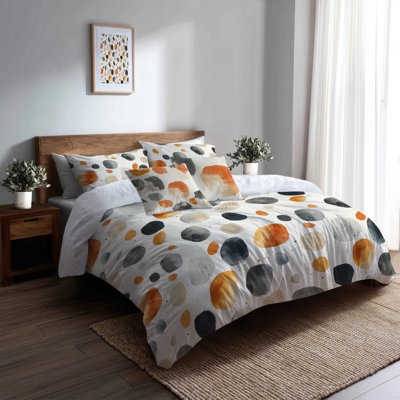 Modern Bedding Set Of 5 - Black Minimalist Stone Forms Duvet Cover And Throw Pillow Set