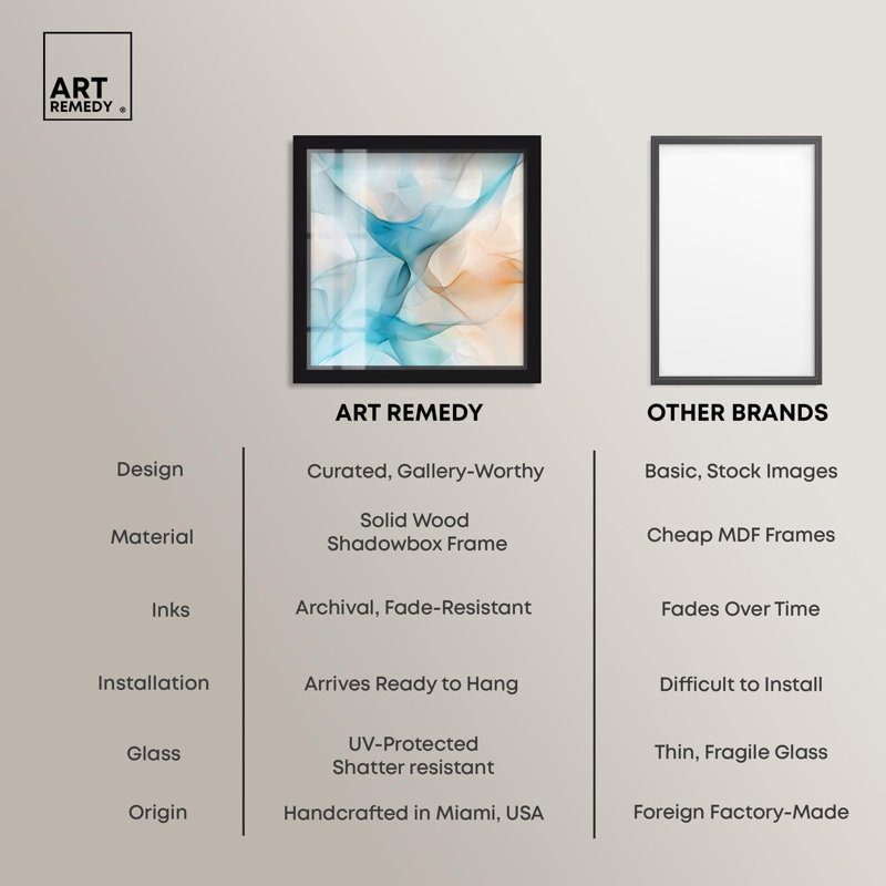 Art abstrait bleu Quori III Shadowbox par Art Remedy, H 13 po x l 13 po, Noir