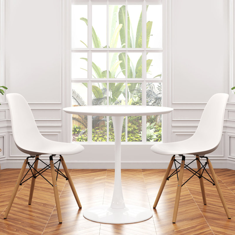 Modholic Tulip 36" Round Wood Dining Table & Set Of 2 Wood Leg Chairs, White, 29.75" H x 35.5" W x 35.5" D, White