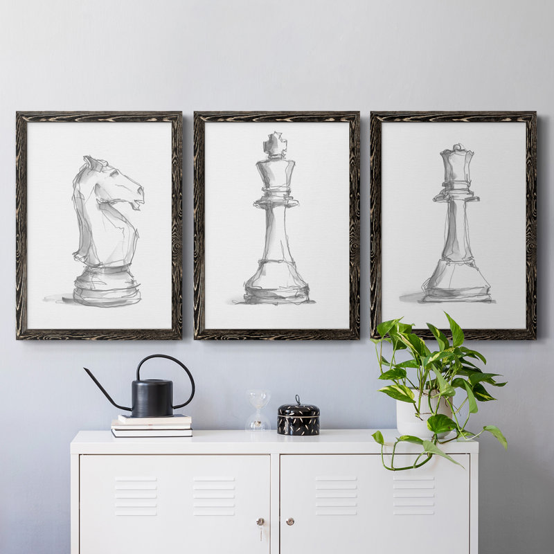 Chess Room Study I, toile encadrée de qualité supérieure - prête à être accrochée, Noir, H 31,5 po x l 47 po x P 1,5 po