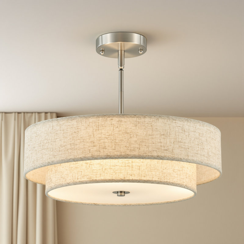 Lustre semi-encastré en tissu 4 lumières Maskell, Nickel