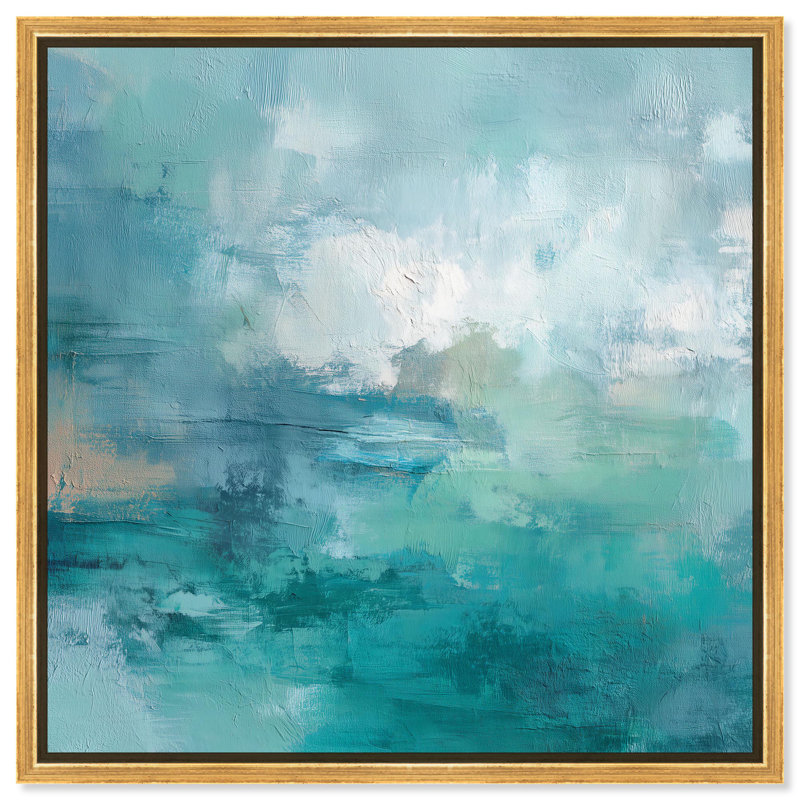 «Green Blue II», art mural abstrait sur toile par Art Remedy, H 31 po x l 31 po, Doré, Cadre flottant