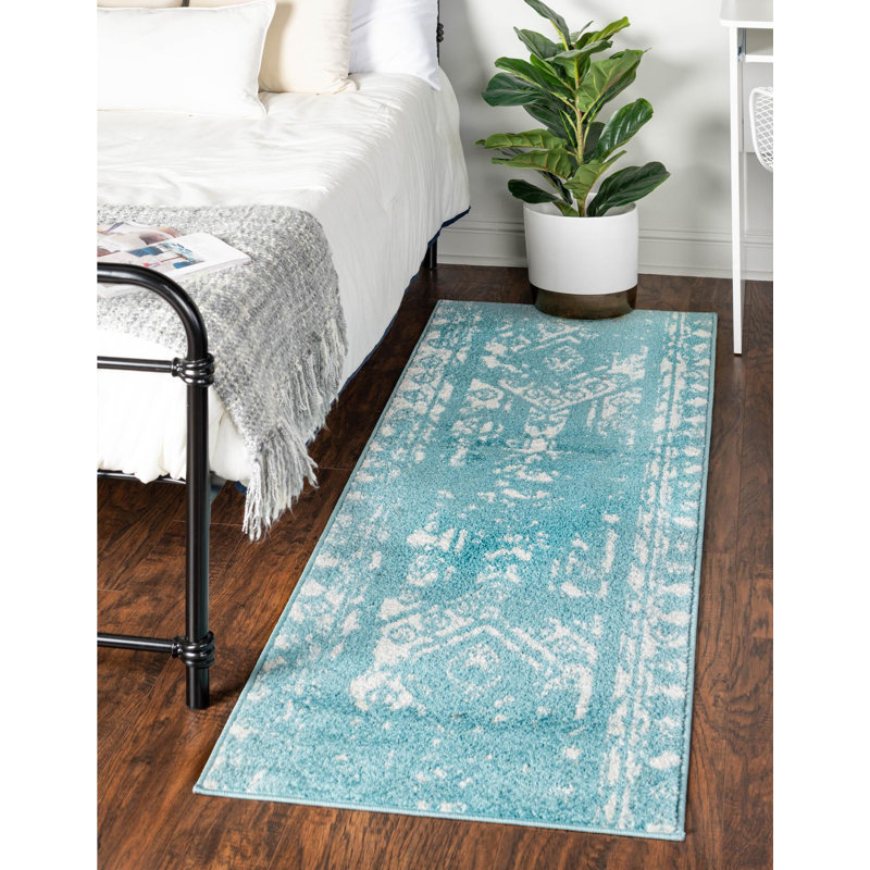 Tapis Lennon bleu clair, Tapis de couloir 2 pi x 8 pi