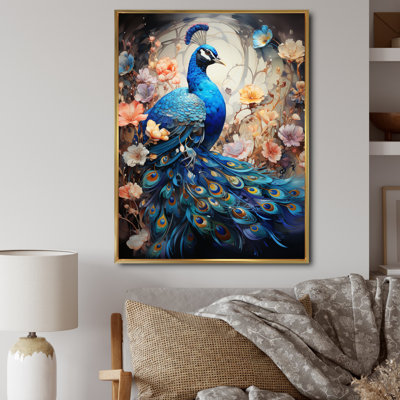 Woodsum Blue Coral Indian Art Dancing Peacock I - Art mural indien