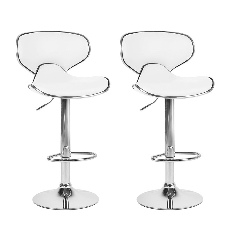 Carrington Swivel Upholstered and Faux Leather Adjustable Height Bar Stool, White