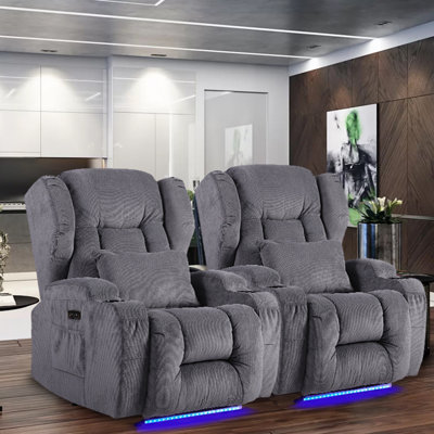 Aguilera Upholstered Power Reclining Home Theater Seat with Cup Holder