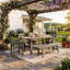 Ensemble de salle à manger de patio 6 pièces en PEHD gris avec table, banc, 2 fauteuils et 2 chaises d'appoint, mobilier de jardin résistant aux intempéries avec trou pour parasol