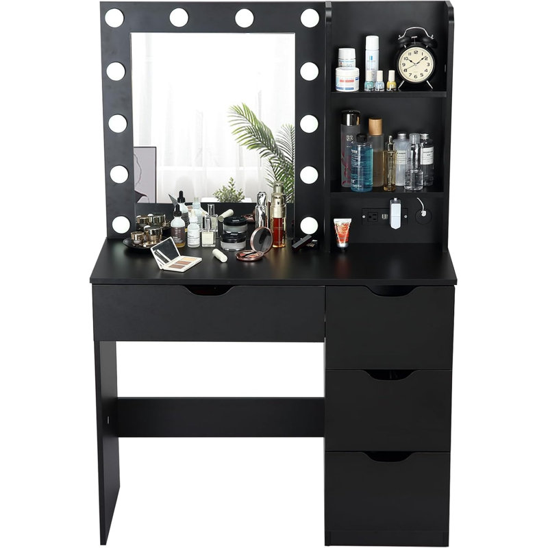 Dressing Table with Mirror, Black