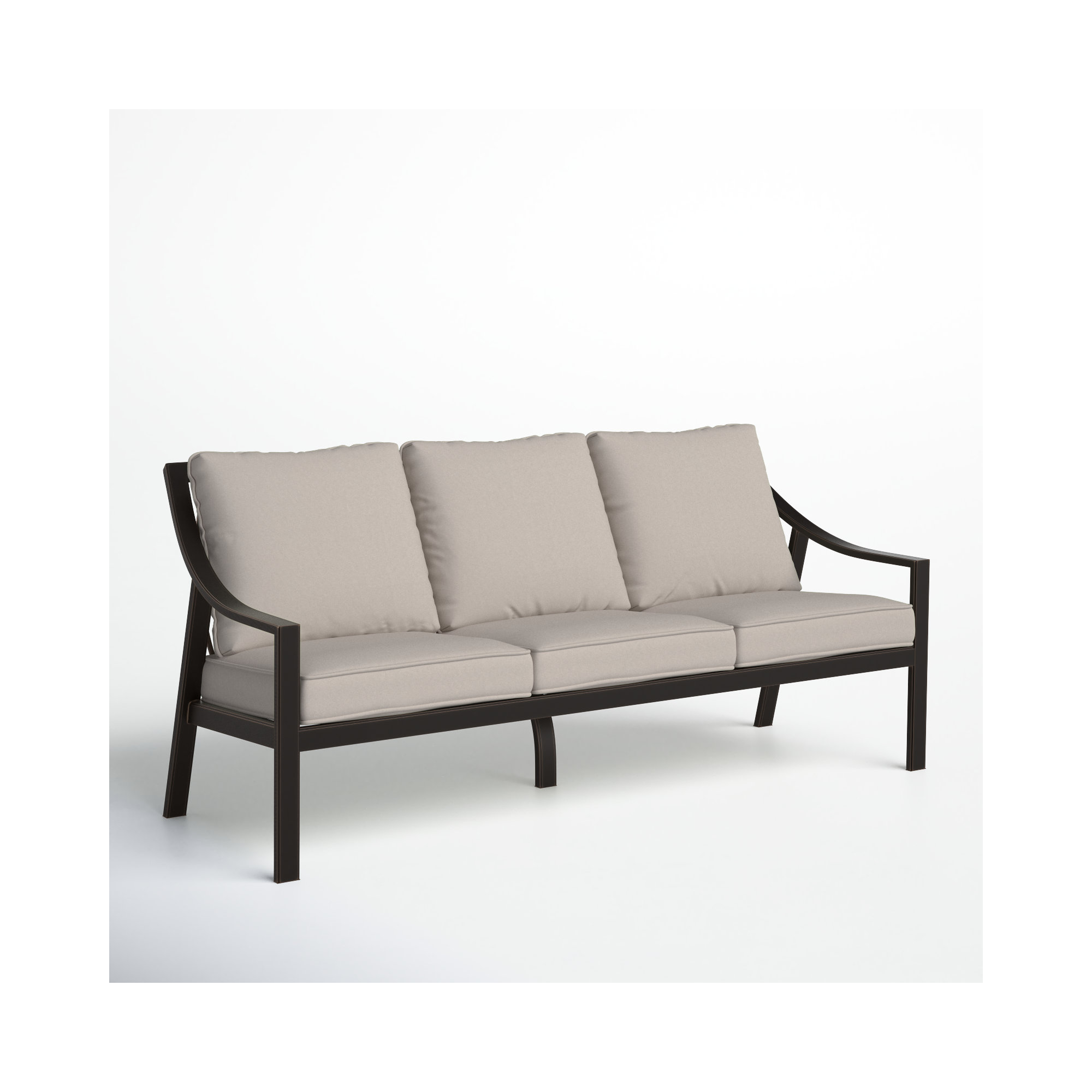Mackinnon Outdoor Patio Sofa with Cushions, Taupe, Liberty Bronze