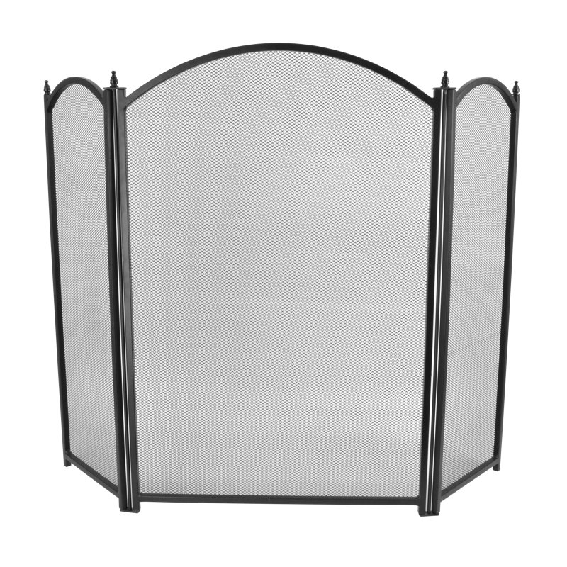 3 Panel Steel Fireplace Screen, 66cm H x 43cm W x 21cm D, Black