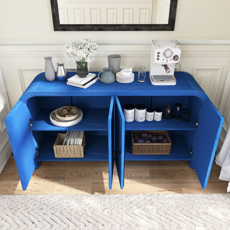 59.8" Wood Multi-Functional Sideboard With Solid Wood Veneer, Navy Blue