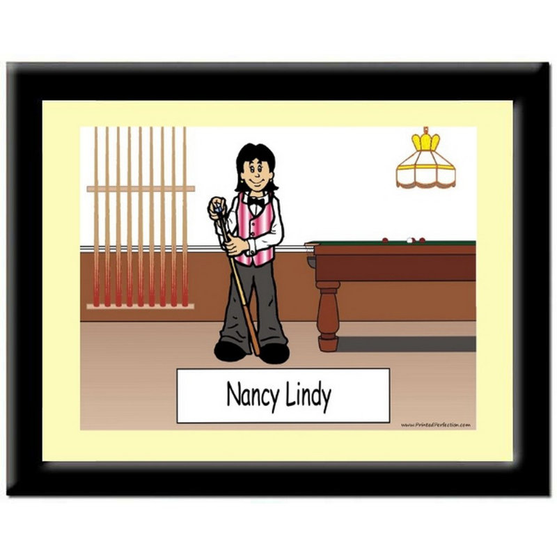 Personalized Pool Player, Billiards - Female Caricature with a Mat & Frame - Ready to hang!, Yes