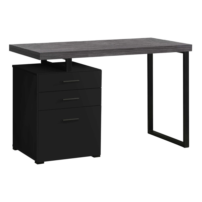 Petrella  Modern Computer Desk, Light Gray/Black, Left-Hand Facing