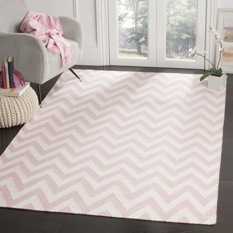 Tapis ivoire / rose en laine et coton à tissage plat Bogner, Rectangle 4 pi x 6 pi