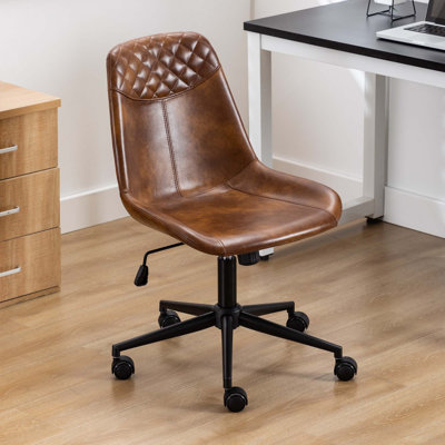Keavey 23" wide Leather Mid Back Armless Swivel Adjustable Seat Height Home Office Task Chairs