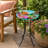Liviana Outdoor Glass Bird Bath with Handpainted Hummingbird and Flower Design, Foldable Metal Stand, Bath or Feeder Use, 18-Inch