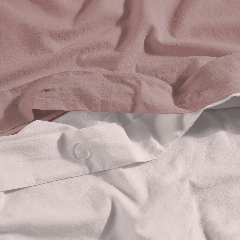Woodrose and White Cotton Reversible Queen Duvet Cover Set