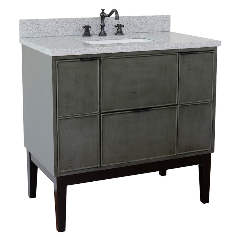 37'' Single Bathroom Vanity with Top, Gray Granite