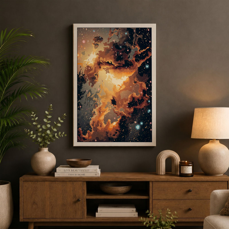 Cosmic Nebula Modern - Wrapped Canvas, 24x16 - 61.0 x 40.6 cm, Teal Border